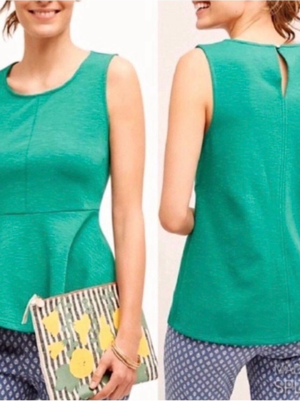 Anthropologie Deletta Savona Peplum Top Kelly Green Sleeveless